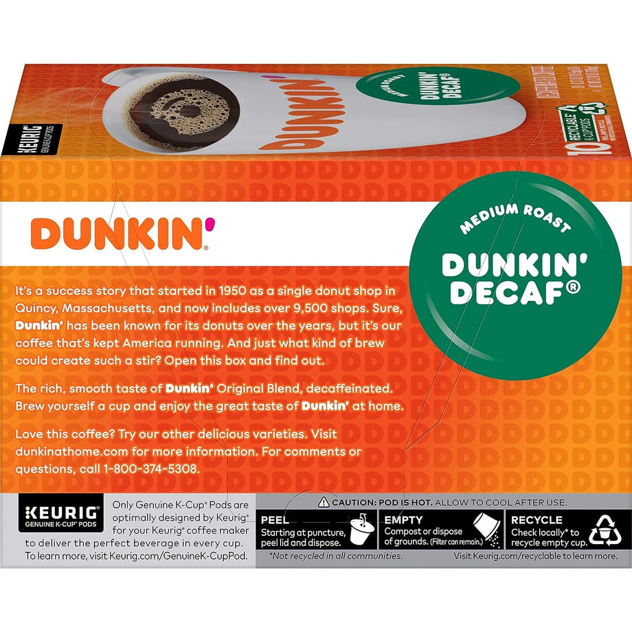 Dunkin' Decaf Medium Roast Coffee, 10 Keurig K-Cup Pods – Sahar Brand