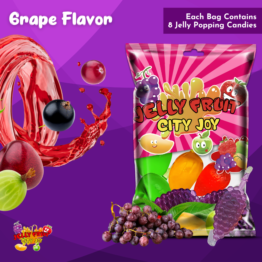 City Joy Halal Jelly Fruit Candy Bag 11.3 oz, 4 Flavors: Strawberry, Grape,  Apple, Mango